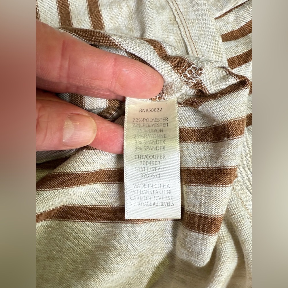 MAX STUDIO Beige and tan Striped Short Sleeve Top size L - Picture 4 of 15